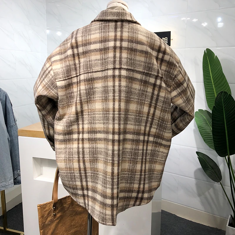 

New Autumn and Winter Retro Plaid Long Sleeve Lapel Shirt Women's Loose Lazy Wind Blouse All-match Students Oversize Top Blusas