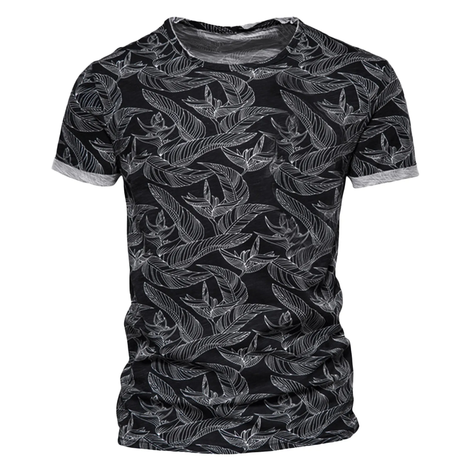 

Oversized Vintage Leaf Print Men's T-shirt Short Sleeve O-neck Tops Harajuku Men Fashion Retro Clothes Tunic Tee Spring Autumn