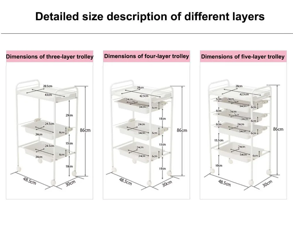 Elitzia ETST173W органайзер для хранения вагонетки салона красоты простой трехслойный