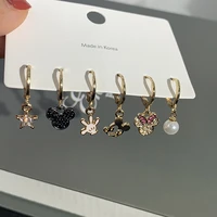 6pcsset s925 needle cute mickey minnie earrings jewelry bowknot pearl star pendant earrings for women girls birthday surprise