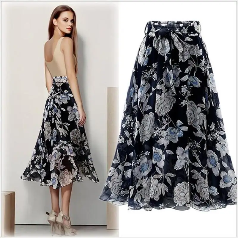 Женская шифоновая юбка с высокой талией Длинная пляжная макси в богемном стиле