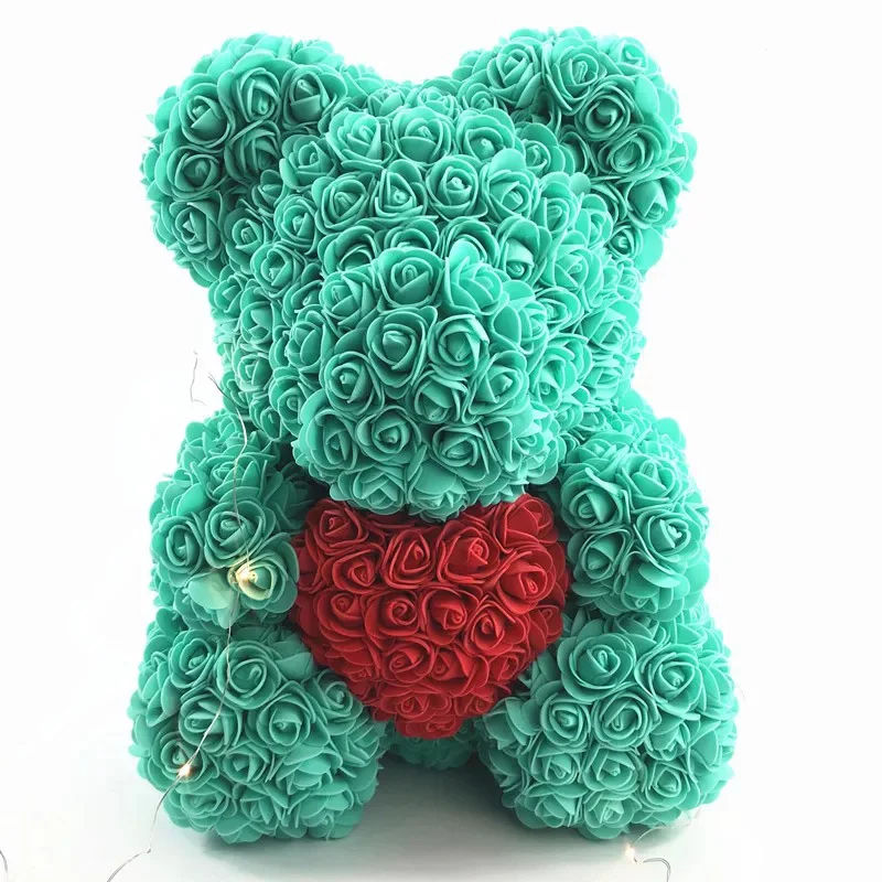 Tiffany red H Прямая поставка, Рождественское украшение, 40 см, Искусственный Розовый Мишка, сердце, медведь из роз, женские подарки на день Святого Валентина, свадебные подарки - Цвет: Tiffany red H