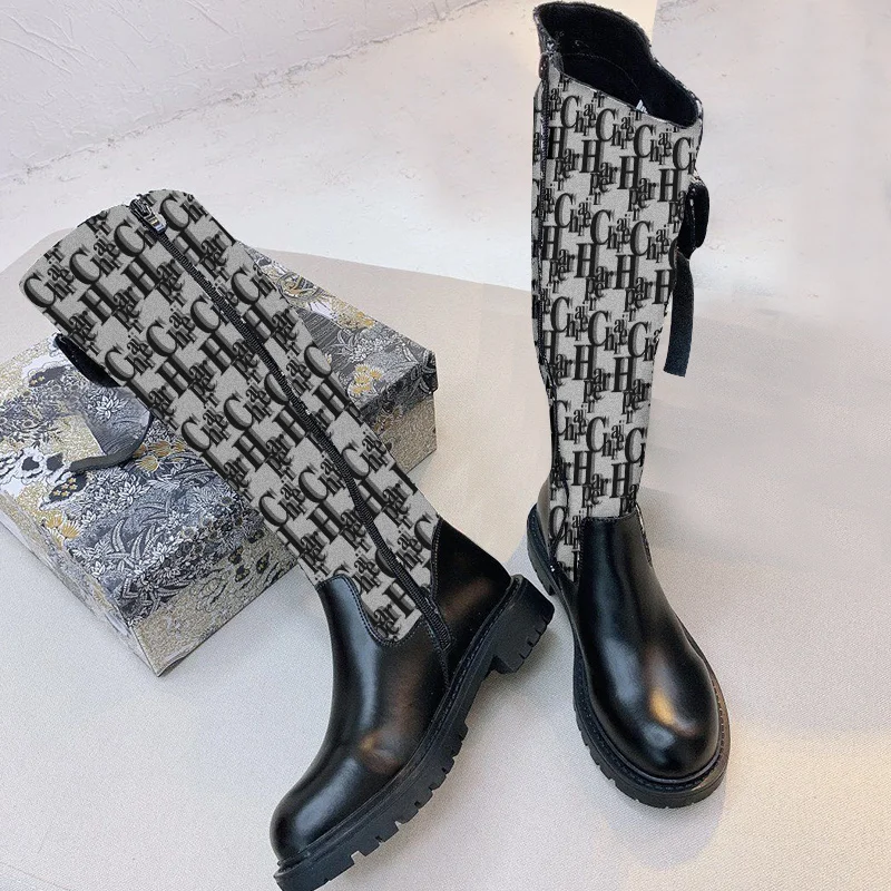 

Women's Leather High Boots Classic Letter Embroidery Knight Boots Luxury Brand Designer Women's Boots British Style Martin Boots