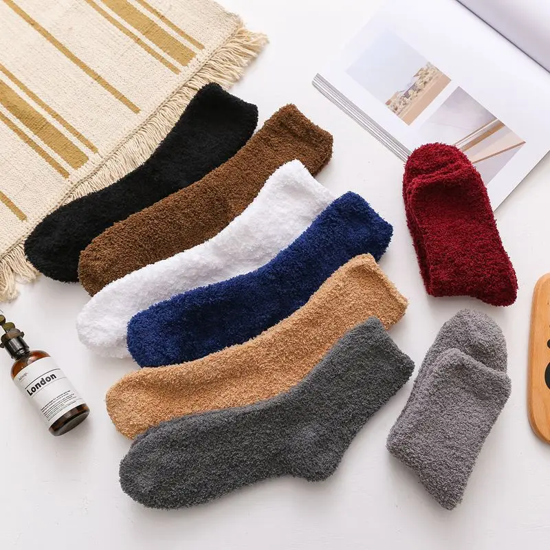 

Winter Autumn Warm Solid Color Men Fuzzy Socks Male Home Floor Thick Soft Coral Fleece Plush Fluffy Socks calcetines hombre Gift