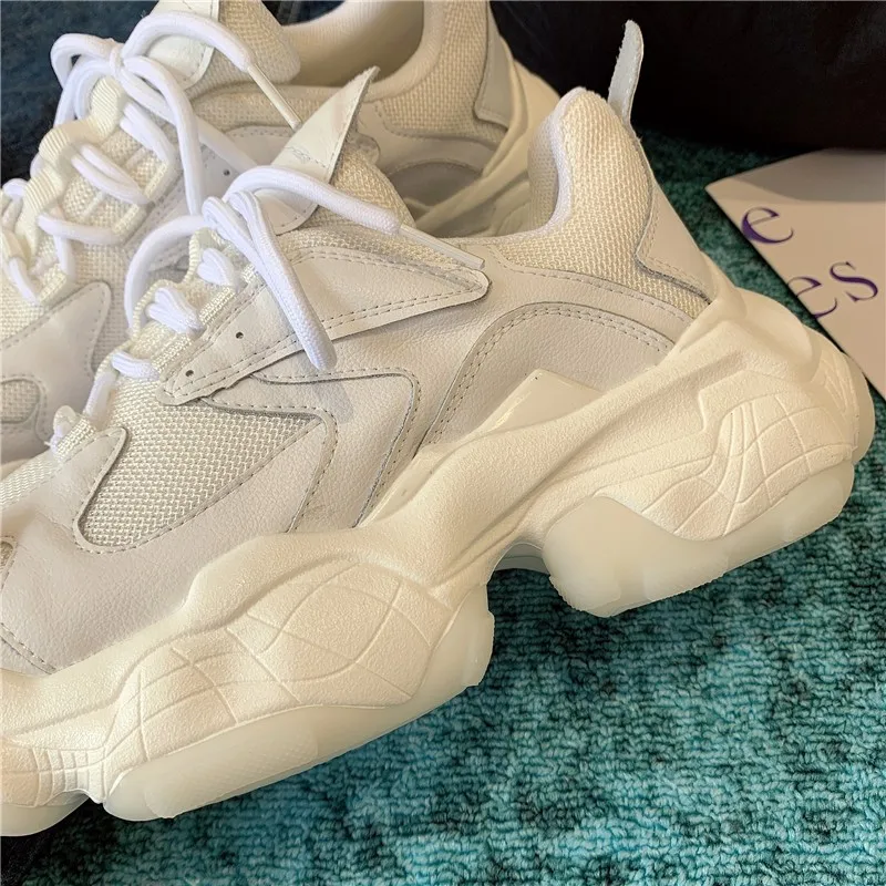 Кроссовки женские сетчатые из натуральной кожи на платформе массивные уличные