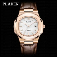 pladen brand classic men watches fashion rose gold quartz watch genuine leather waterproof wristwatch geneva reloj hombre 2022