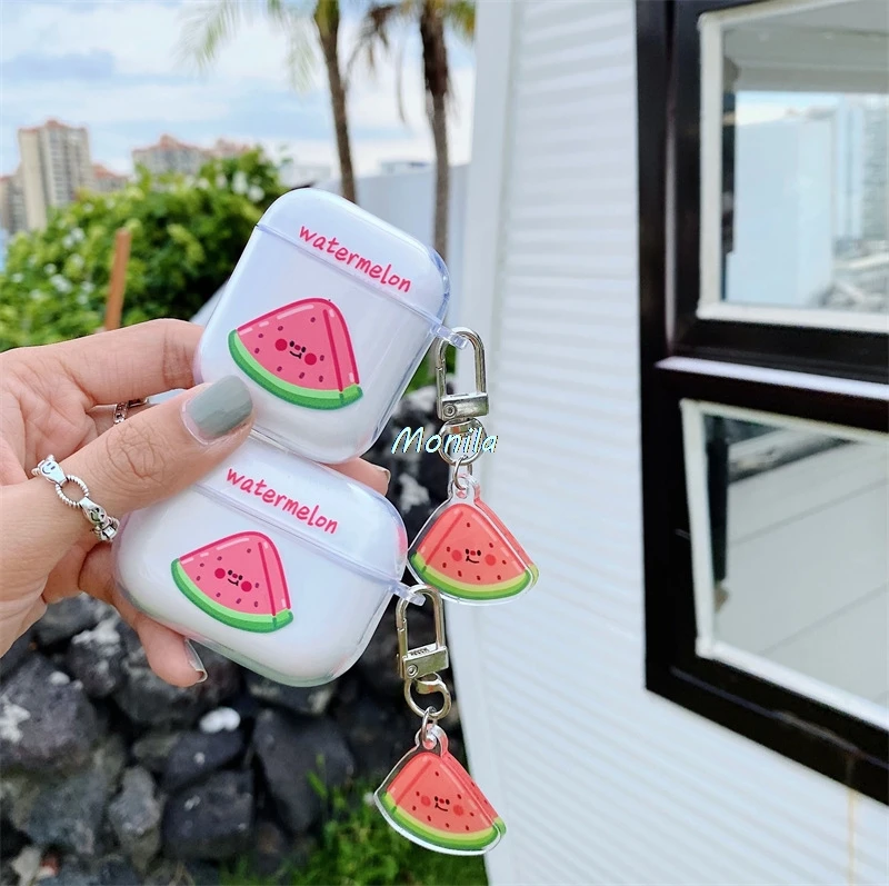 

For Airpods 1 2 Pro Case Transparent Clear Watermelon Thin Soft Silicone Protective Cover For Airpod Case Funda Keychain
