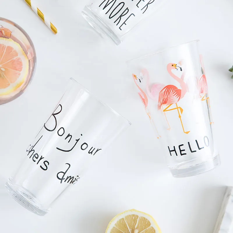 

Cute Nordic Glass Cup Black Letters Cartoons Creative Coffee Mug High Capacity Juice Milk Glass Cups Girl Gift Water Cup DA60BL