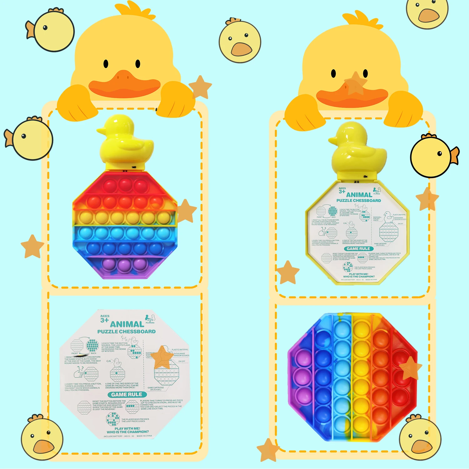 

Push Pop Bubble Fidget Sensory Toy Rainbow Electronic Duck Music Stress Relief Autism Special Needs Anti Anxiety Tool