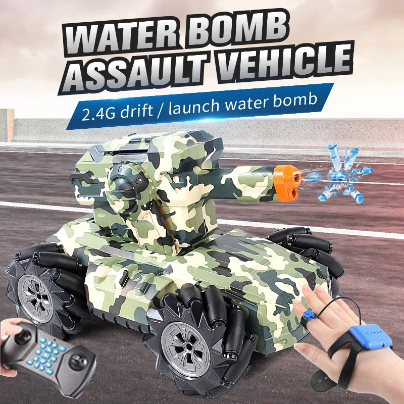 

2020 2.4G RC Battle Stunt Tank Watch Induction Remote Drift Car 360 Degree Spins Programmable Kids Toy