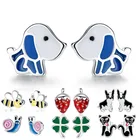925 серьги из стерлингового серебра с милой собачкой серьги мелких животных Эмаль серьги со шпилькой, для женщин, для девочек детская одежда для малышей и детей постарше ювелирные изделия