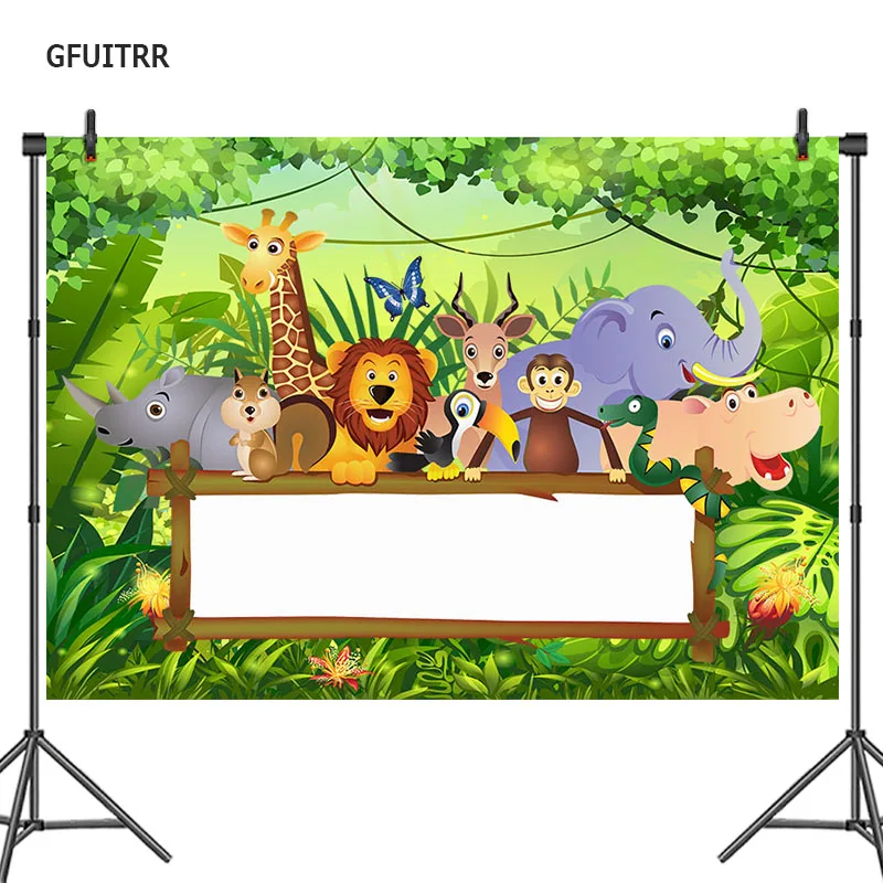 GFUITRR джунгли сафари День Рождения Вечеринка персонализированные слова