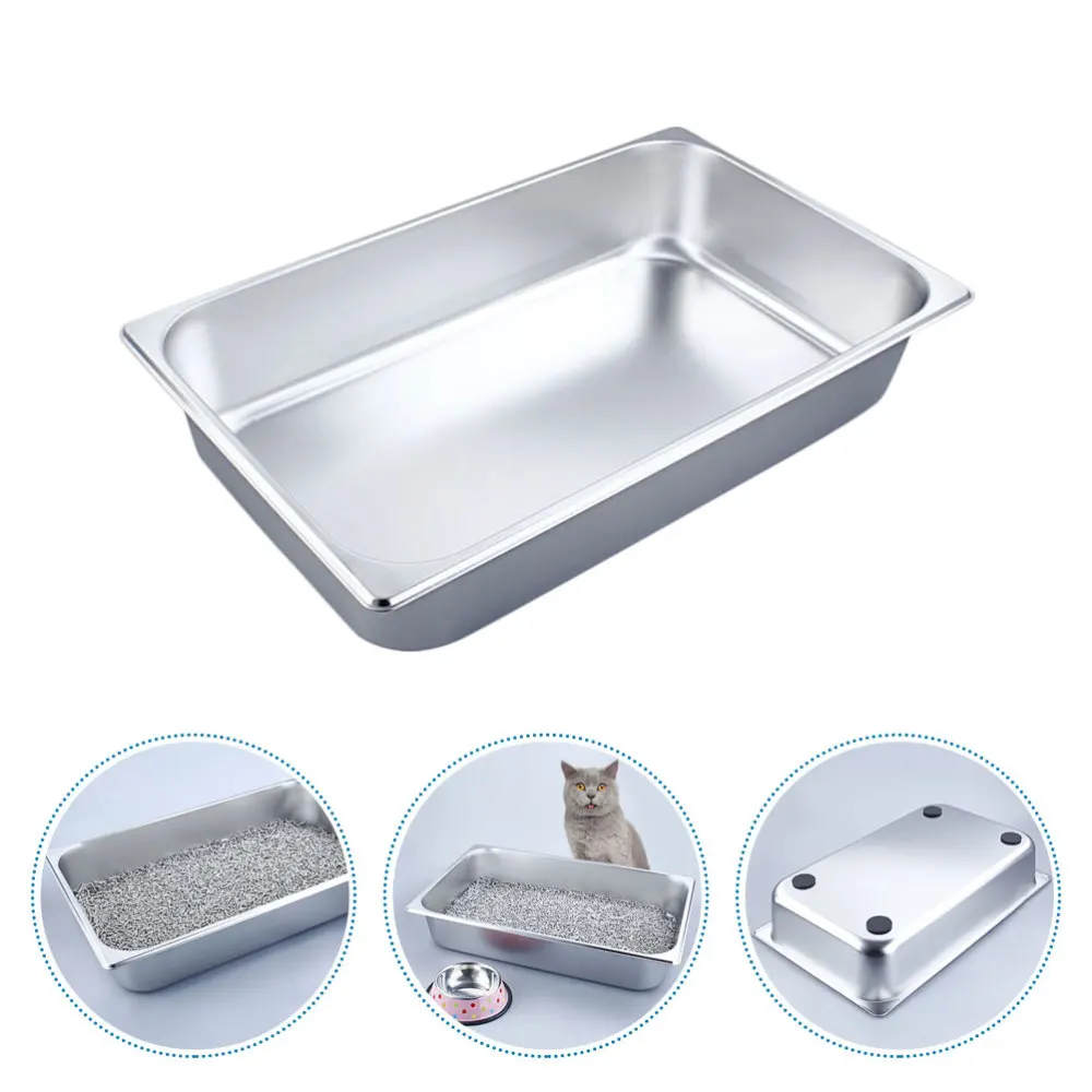 

Cat Dog Tray Kitten Cats Clean Toilet Stainless Steel Open Style Cat Toilet