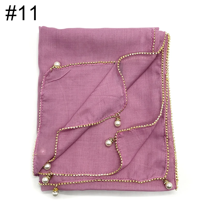 

pearl design cotton Viscose plain Muslim gorgeous hijabs crystal chain edges plain hijab scarf women scarves LUXURY 10PCS/LOT