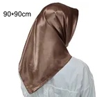 Хиджаб 90 см * 90 см, шарф для женщин, шелковые искусственные шарфы для волос, женские квадратные шали, стандартные синие шали для женской шеи