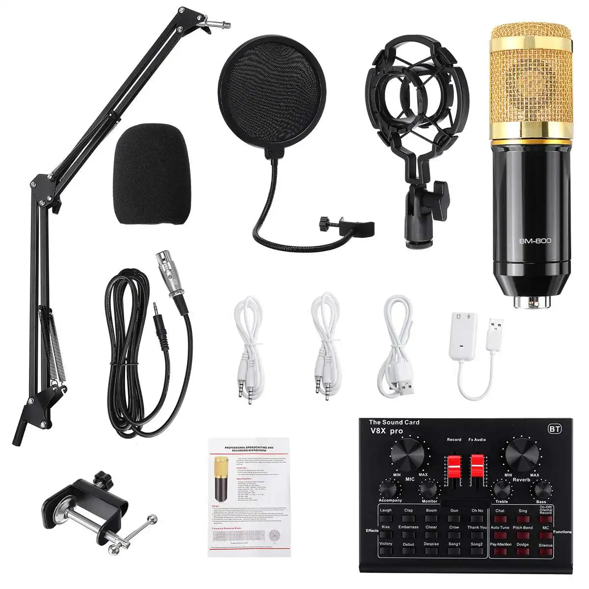 

BM800 Pro Microphone Mixer Audio dj MIC Stand Condenser USB Wireless Karaoke KTV Professional Recording Live Bluetooth SoundCard