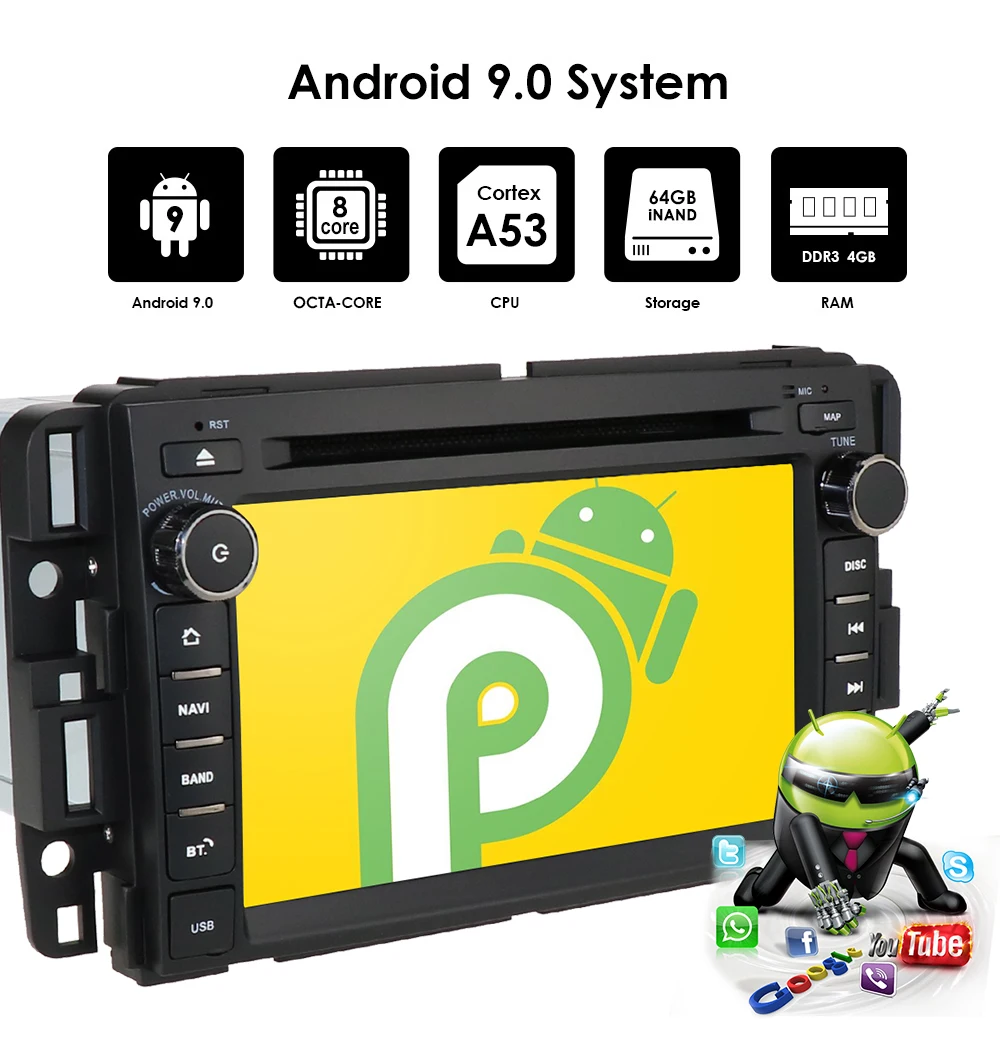 Android 9,0 автомобильный dvd-плеер радио для GMC Chevrolet Chevy Yukon Tahoe Sierra Acadia Suburban DSP ips PX5 4G ram 64G rom USB wifi