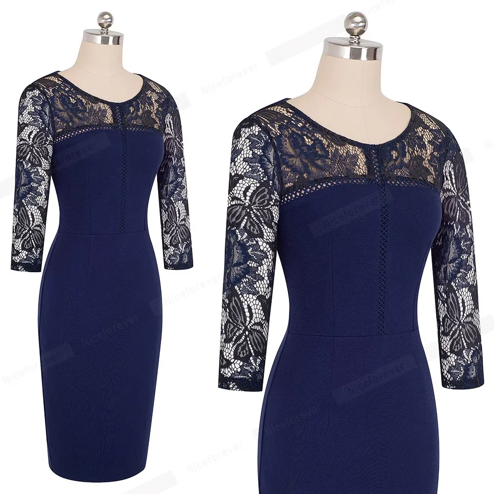 Женское платье Nice-forever винтажное облегающее с кружевной вышивкой и рукавом 3/4 B417 |