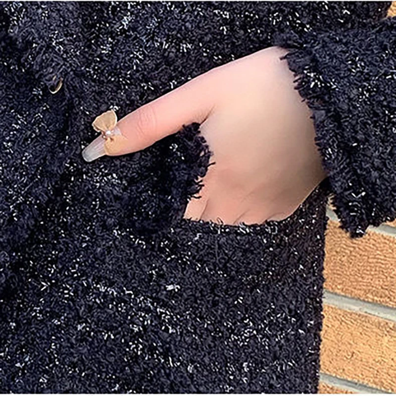 Черный блейзер для женщин с v-образным вырезом двубортный тонкий осенне-зимний