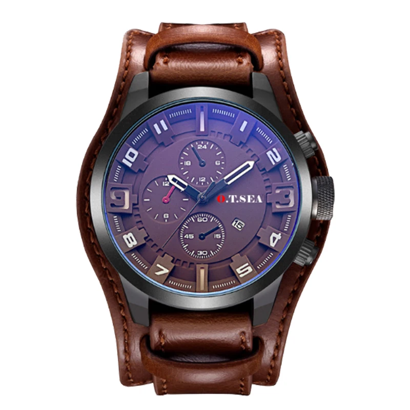 Роскошные кожаные часы Мужские Военные Спортивные кварцевые наручные 2019 Самые