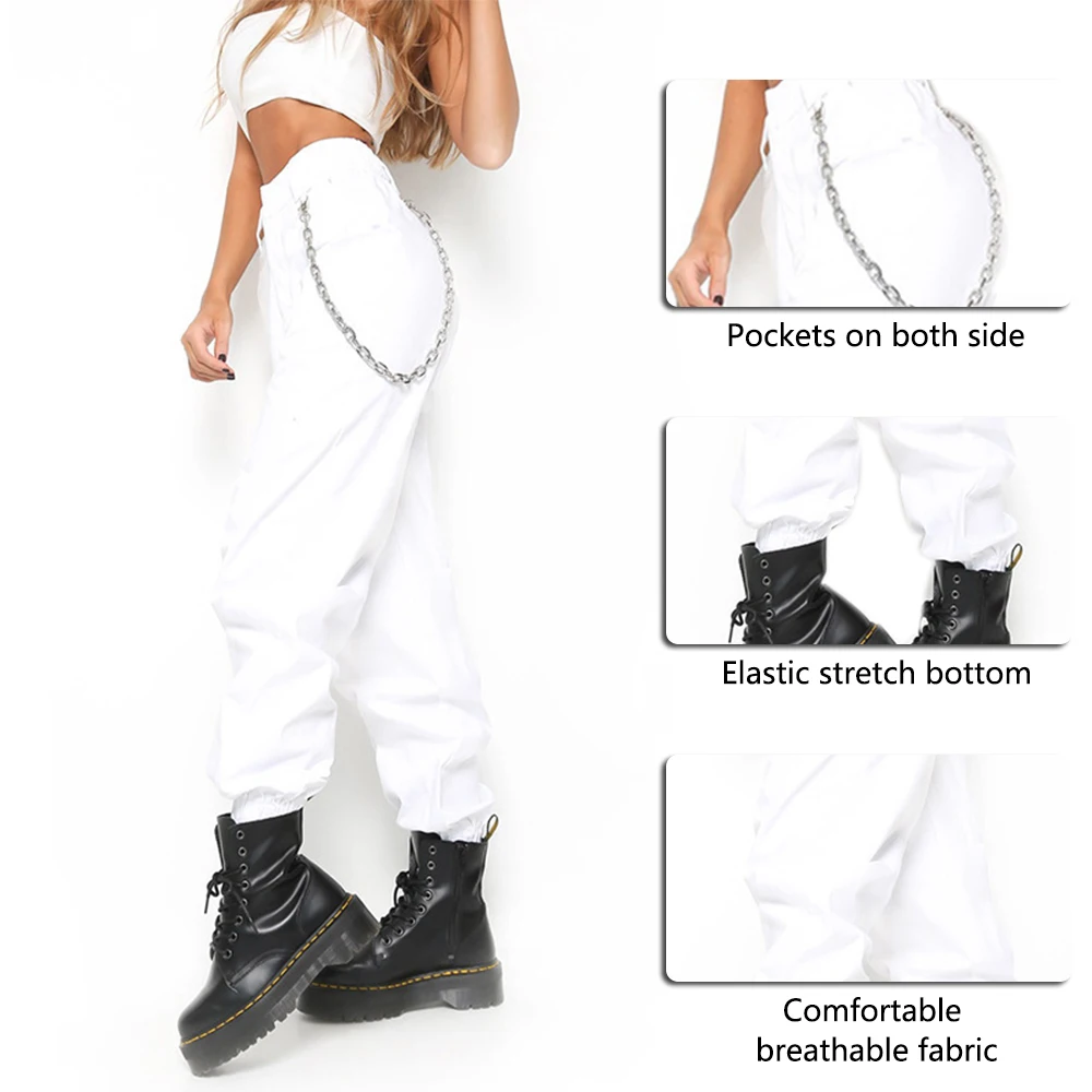 

Streetwear Zipper Harem Pants Women 2020 Gothic Harajuku High Waist Pants Casual Joggers Punk Black With Chain Trousers Female