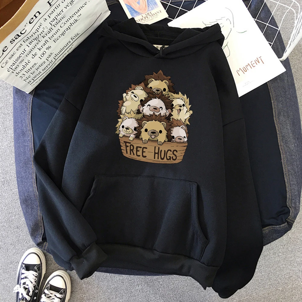 

Little Hedgehog Free Hugs Sweatshirts Cartoon Print Pullovers Mens Fashion Hip Hop Tracksuit Men's Fleece Vintage Clothing Male