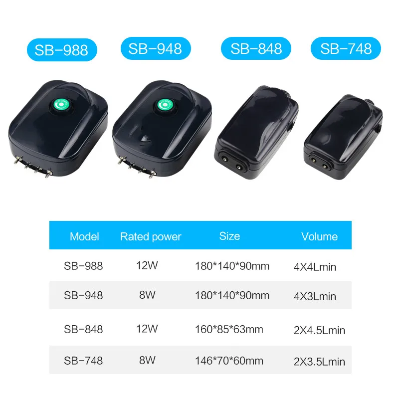 Воздушный насос SOBO для аквариума бесшумная Регулируемая помпа кислорода и 8 Вт 12