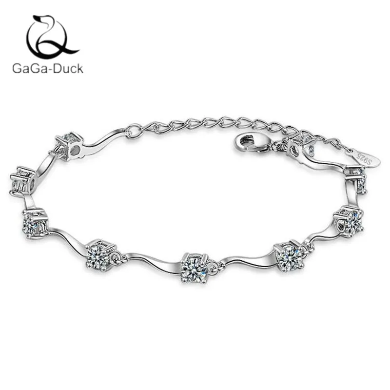 Женский геометрический браслет с волнистыми кристаллами из серебра 925