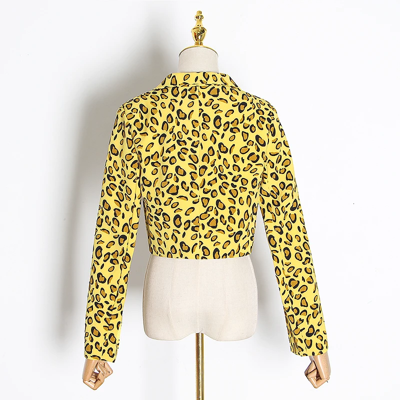 GALCAUR винтажная леопардовая Женская куртка воротник с лацканами расклешенный