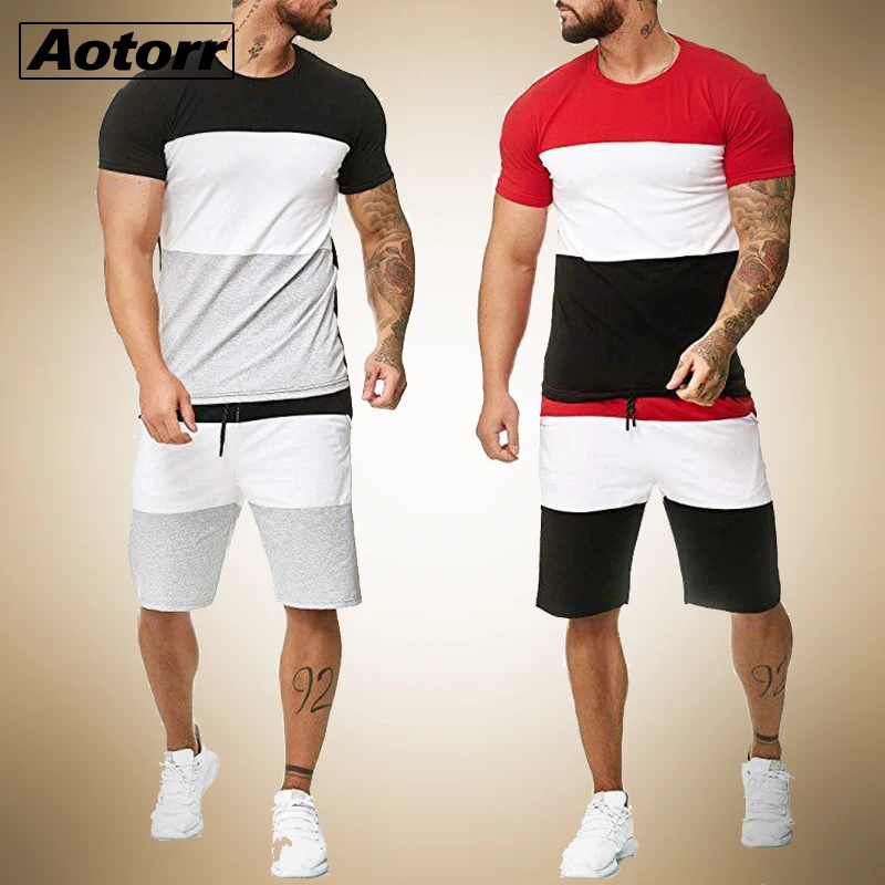 

2021 New Tracksuit 2 Pieces Men Sets Male Clothing Sportswear Set Fitness Summer Print Men Shorts+T Shirt Mens Casual Suit 4XL