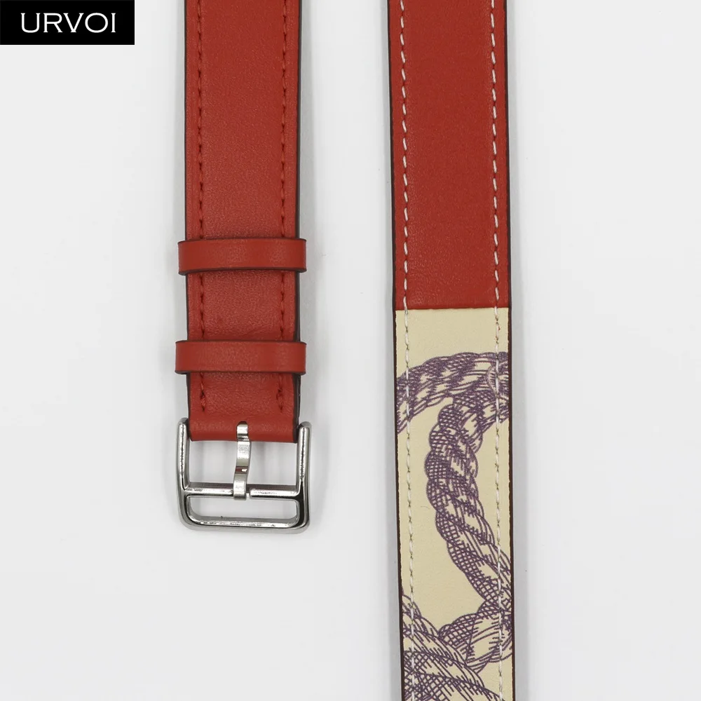 Red S buckle URVOI Печатный двойной тур ремешок для Apple Watch 5 4 3 ремешок для iwatch натуральная кожа петля очень длинный ремень качество 40 44 мм - Цвет ремешка: Red S buckle