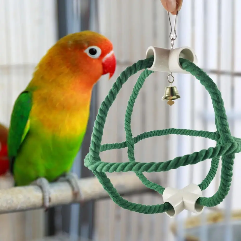 

Strong Practical Pet Parrot Hanging Rope Bell Toy Cotton Rope Bird Swing Toy Portable for Medium Birds