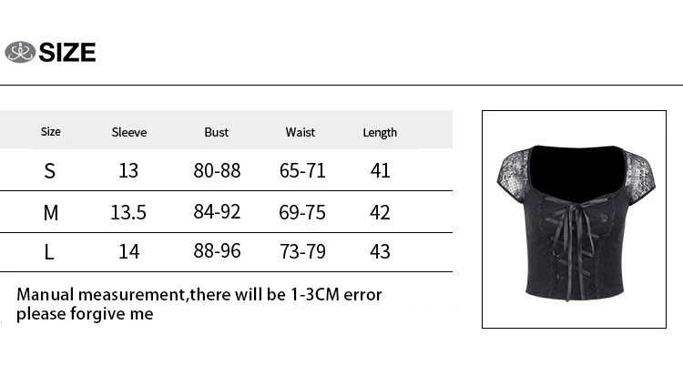 

[You're My Secret] Vintage Y2K Black Crop Tops Gothic Lace Bandage T-shirt Short Sleeves Patchwork Streetwear Mesh Tee Clothes