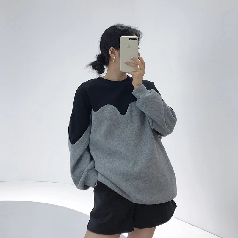 

Новинка, Женская Вязаная толстовка LMQ в Корейском стиле, бархатная толстовка с прострочкой, зимний свободный свитер с круглым вырезом, пулов...