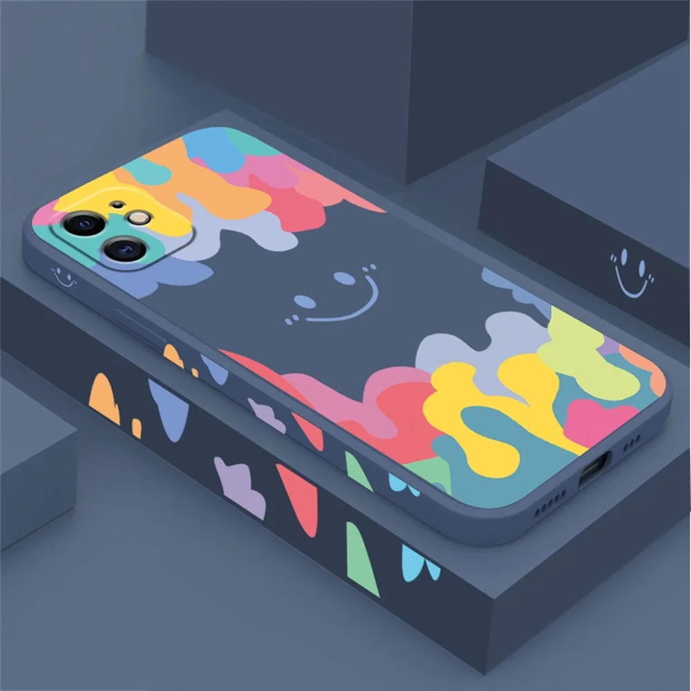 

Watercolor liquid silicone smiley face mobile phone case for iphone 12 11 Pro Max XR X XS Max 6 7 8 plus SE 2020 Anti-fall case