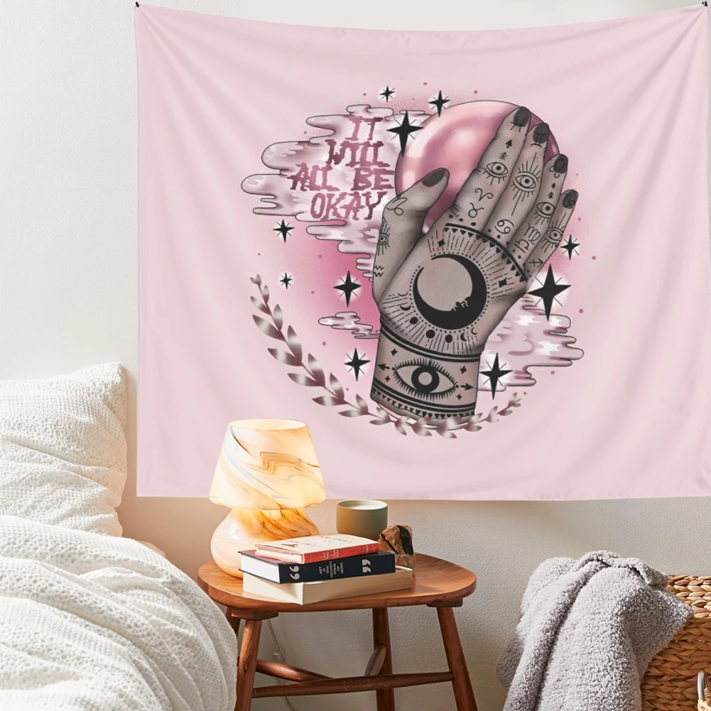 

Pink Tarot Card Tapestry Ouija Dorm Room Decoration Boho Home Decor Psychedelic Pink Sun Moon Wall Decor It Will All Be OK