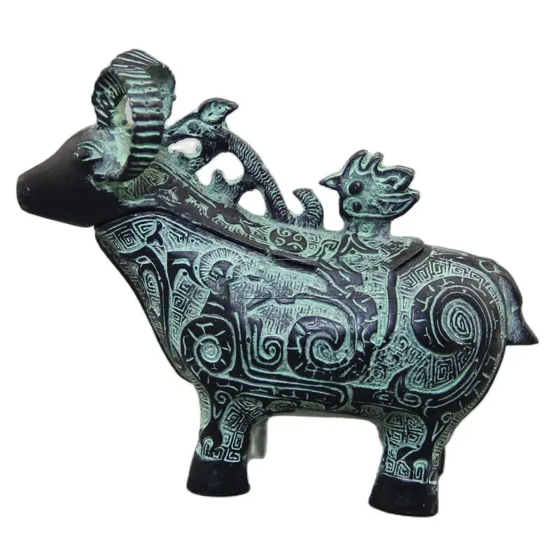 

Collection Chinese Archaic Patina Bronze Metalware Zodiac Mascot Antelope Ashtray Wine Glass Statue Decoration Ornaments