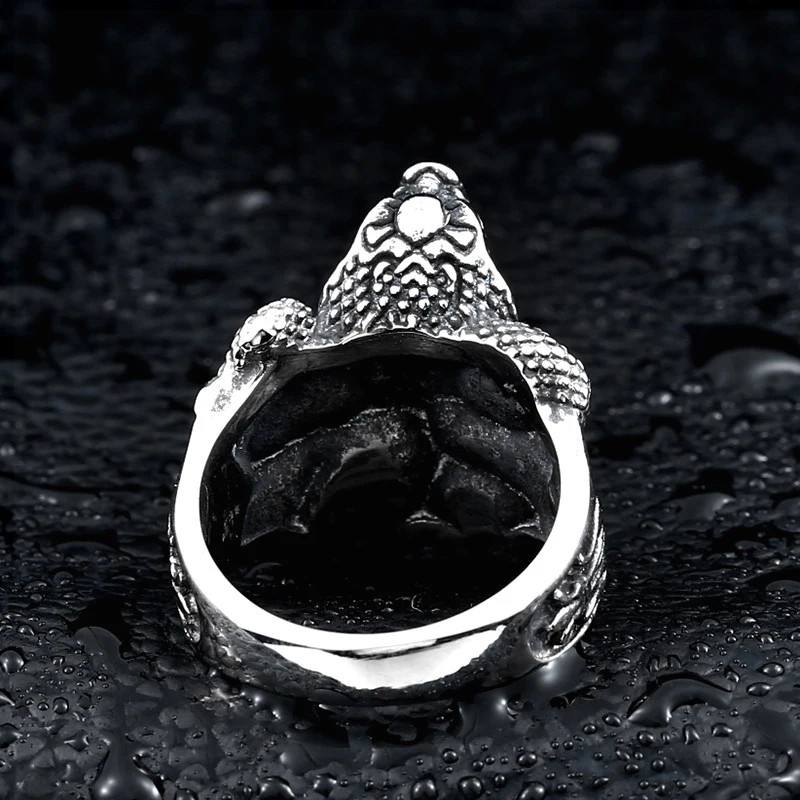 Мужские кольца в стиле панк-рок черные из нержавеющей стали виде змеи титановой