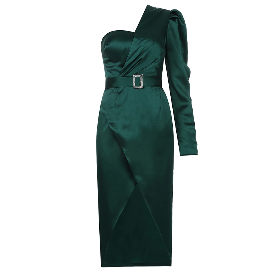2020 Spring New Fashion Women's Midi Dress Sexy Long Sleeve One Shoulder Belt Bodycon Club Party Evening Runway Vestidos | Женская