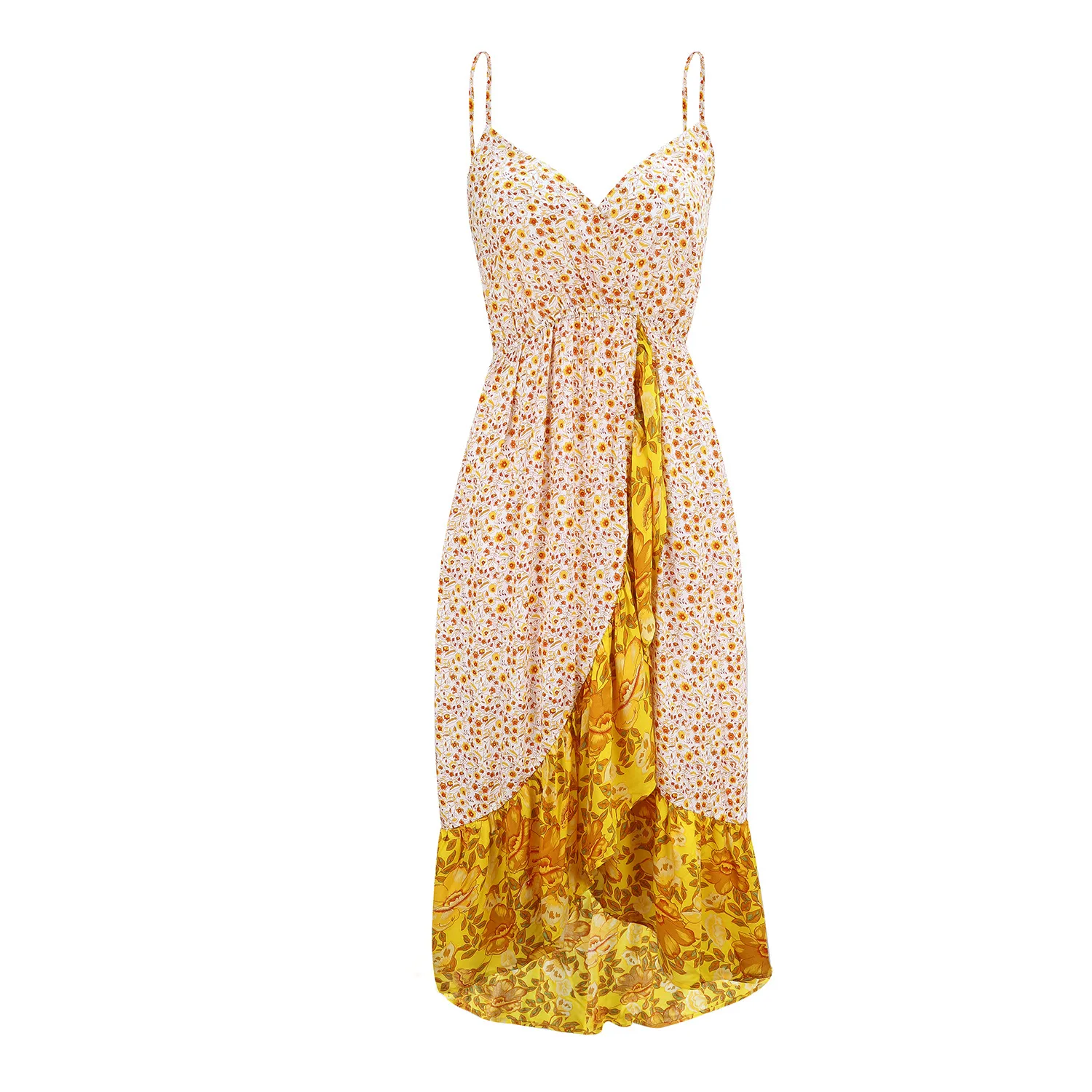 

Yellow Floral Print Dress Summer Elegant Sleeveless Maxi Sundress Sexy High Waist Women Party Club Dress Holiday Casual Vestidos