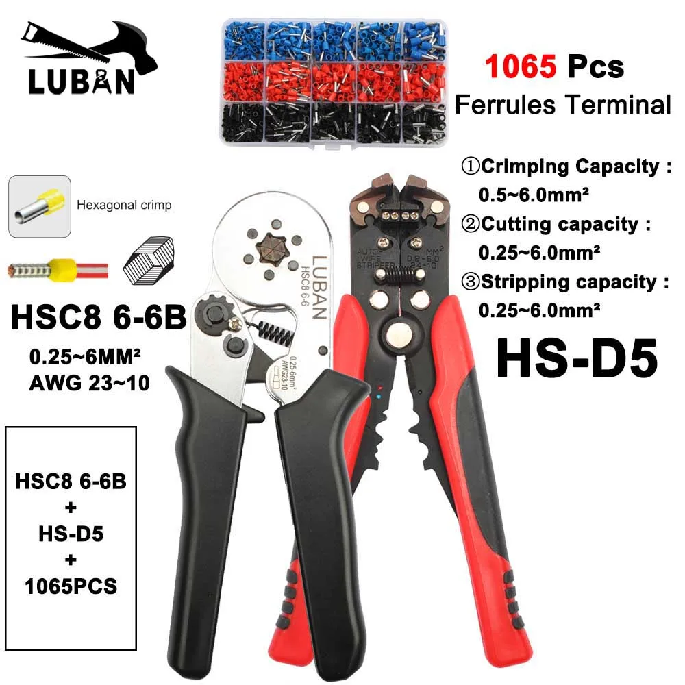 Многофункциональные инструменты HSC8 10SA 6-6 0,25-6 мм 23-10AWG шестигранник 0,25-6 мм 23-7 четырехсторонняя трубка обжимные клещи - Цвет: 6-6B D5 R 1065
