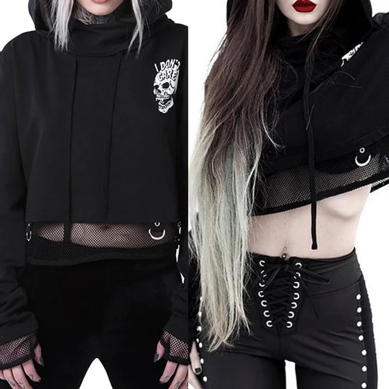 Готические толстовки Goth Dark с винтажным черным принтом Harajuku панк гранж осенние