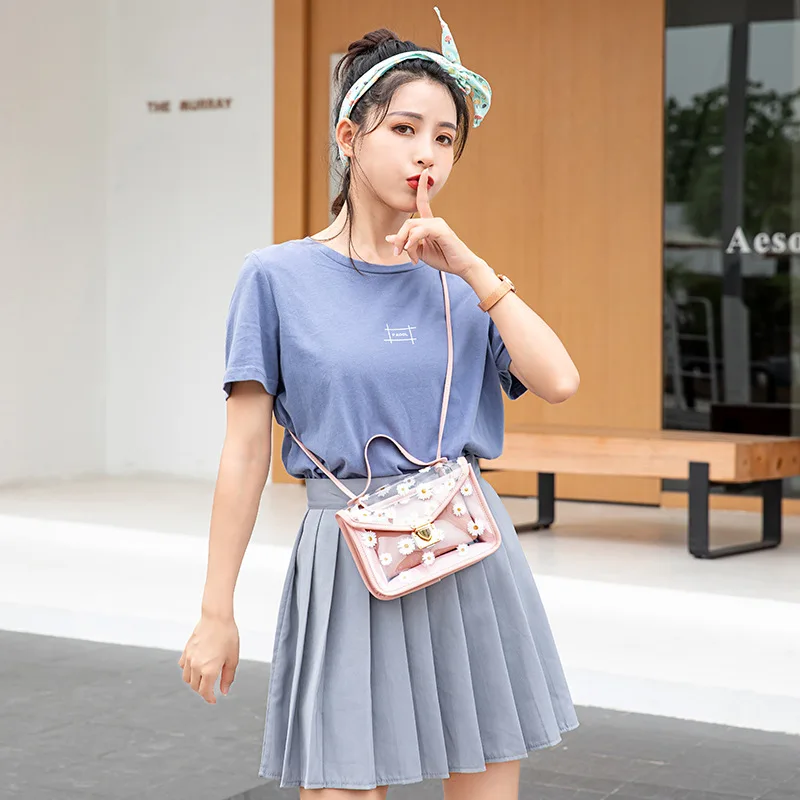 

2021 Fashion Messenger Handbag Women Transparent Daisy Pattern Shoulder Bag Hardware Chain Strap Color Block Composite Tote