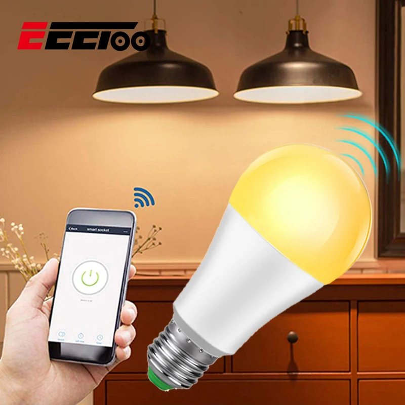 Умная лампа с Wi-Fi и регулируемой яркостью E27/B22 Светодиодный светильник с интеллектуальным приложением и пультом дистанционного управления, умный светильник с Alexa Google Assistant