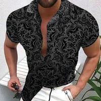 men spring fall large loose print fast dry casual fashion trend matching lapel shirt cardigan short sleeved shirt