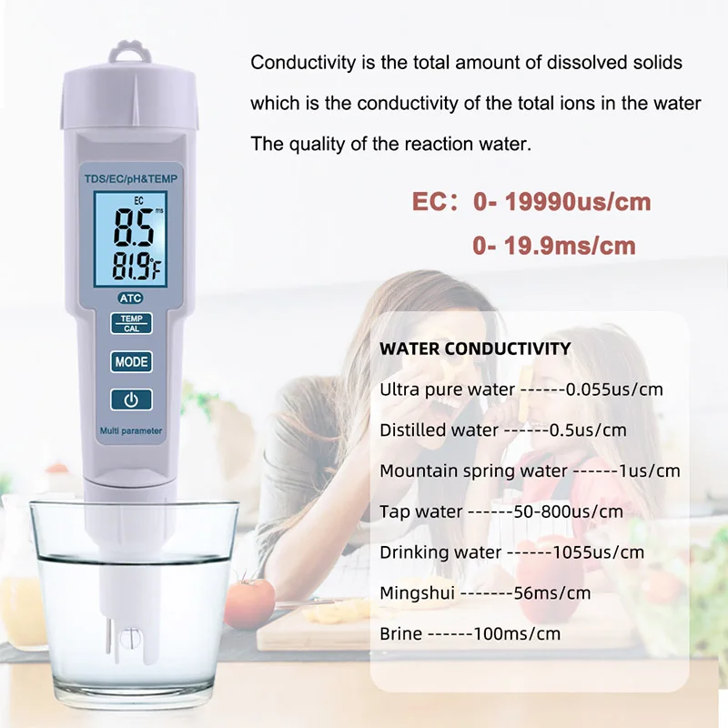 Test Pen Water Quality Detector PH-686 Four-in-one PH/EC/TDS/ Temperature Measuring Tool PH Hardness Conductivity YZ | Инструменты