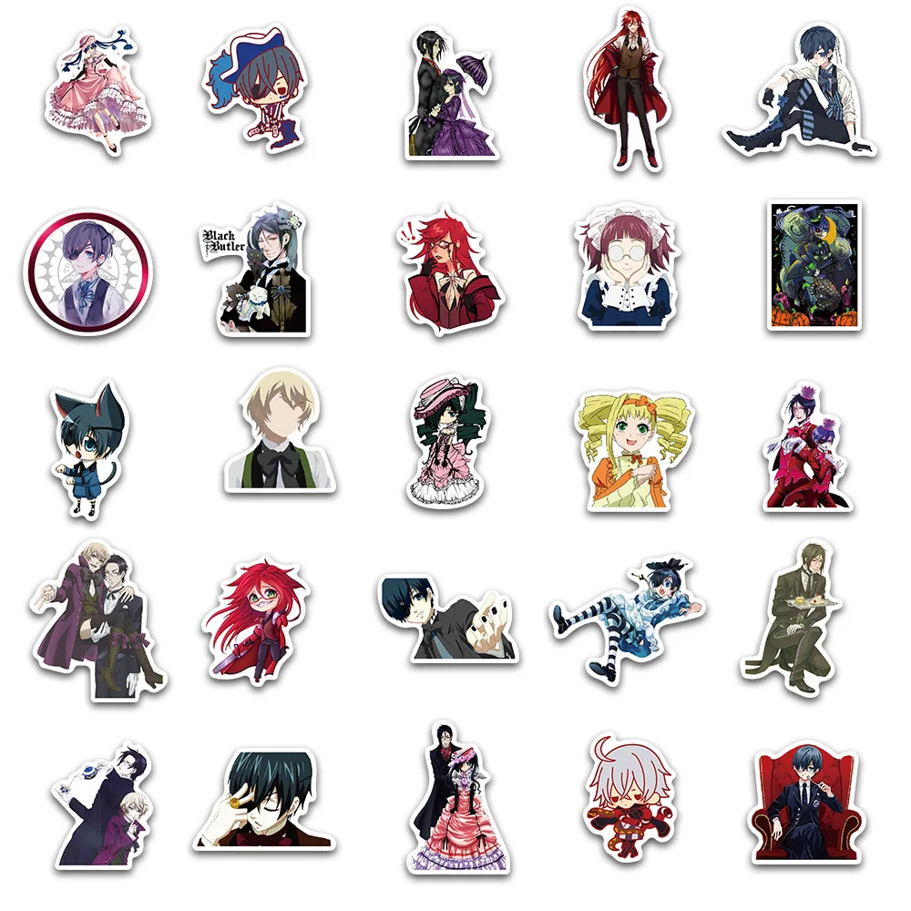 

10/30/50PCS Black Butler Sticker Pack for Children Gift Cartoon Anime Stickers To Stationery Laptop Suitcase Guitar Fridge Decal