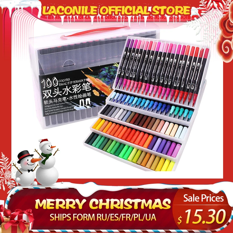 Маркеры двусторонние TOUCHNEW, 48/60/72/100 цветов, Fineliner акварельные ручки - изображение