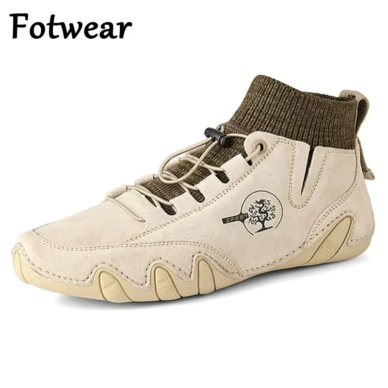 

Suede Leather Men Casual Shoes Warm Plush Mens Sneakers With Fur Designer Moccasins Handmade Sewing Winter Male Driving Shoes