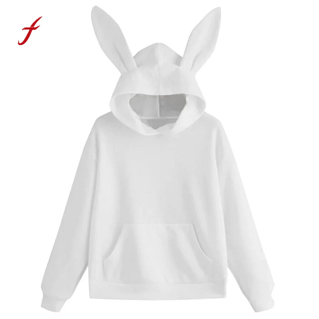 Feitong толстовки с капюшоном женские заячьи ушки Длинный Рукав Толстовка пуловер